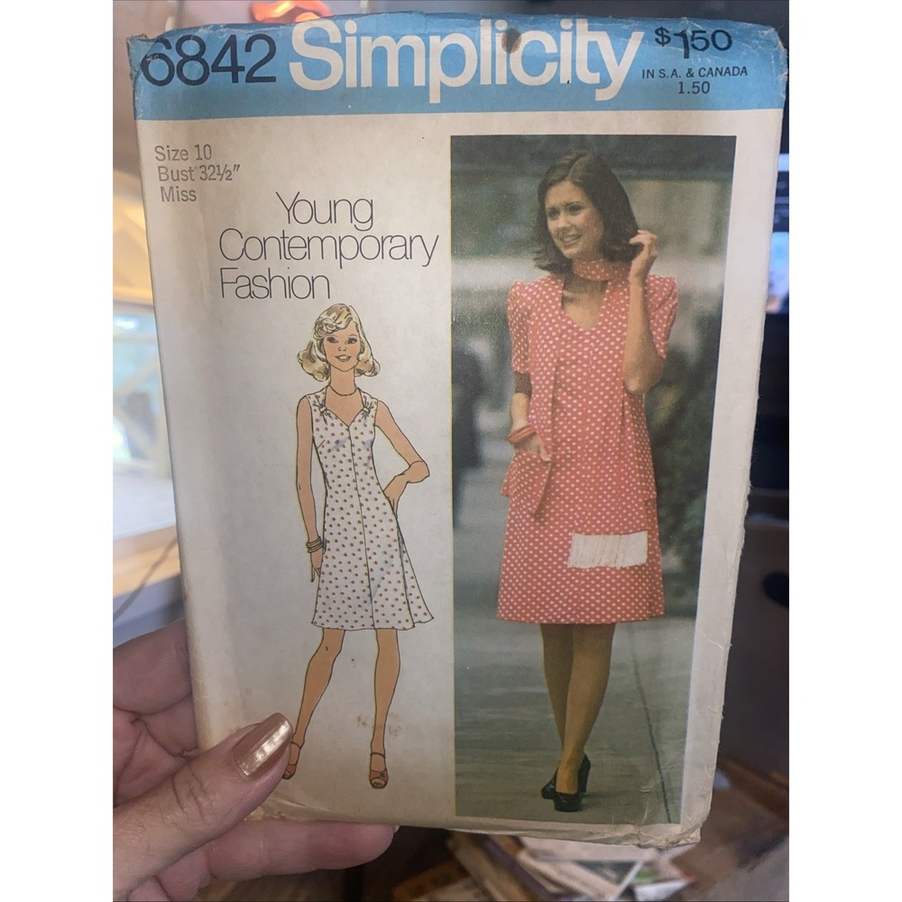 Vintage Simplicity 6842 Misses Cardigan, Dress & Scarf Pattern Size 10 Bust 32.5